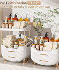 Four Tier White Makeup Organizer With Sleek Gold Handles Is A Total Game Changer For Bathroom Counter Storage Keeps Cosmetics Tidy Effortlessly And Never Misses The Mark, showcasing stacked design with toiletries.
