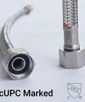 Heavy Duty Faucet Water Supply Line Extension With Three Eighths Male To Female Connectors and Rock Solid Stainless Steel Braided Sleeve