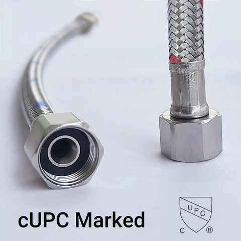 Heavy Duty Faucet Water Supply Line Extension With Three Eighths Male To Female Connectors and Rock Solid Stainless Steel Braided Sleeve