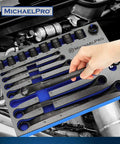 Hand picking tool from 18 Piece Bolt Extractor Wrench And Socket Set For Tackling Tough Bolts With 45 Degree Offset Wrenches