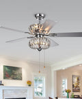 HomeStock Kyana Ch6-Light 52-Inch Ceiling Fan with Reversible Blades and Crystal Bowl Shades in modern living room.