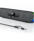 USB C And USB Powered Computer Speakers With Colorful LED Lights Plug N Play Wired Bluetooth Sound Bar With Rotary Volume Control For Desktop Laptop Monitor Office Setup