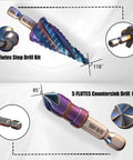 Pro Grade All In One Step Drill Bit Set With 5 Step Bits And 6 Countersink Bits 11 In 1 HSS Cobalt Nitriding Coated Drill Kit detail