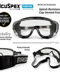 Clear Anti Fog Safety Goggles With Over The Glasses Fit And Ansi Z87 Plus Impact Certified Protection For Hardcore Shop Tasks And Industrial Job Sites 36 Pair with adjustable strap and splash resistance.