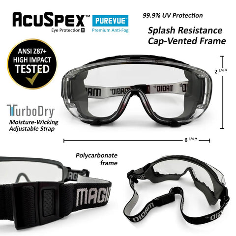 Clear Anti Fog Safety Goggles With Over The Glasses Fit And Ansi Z87 Plus Impact Certified Protection For Hardcore Shop Tasks And Industrial Job Sites 36 Pair with adjustable strap and splash resistance.