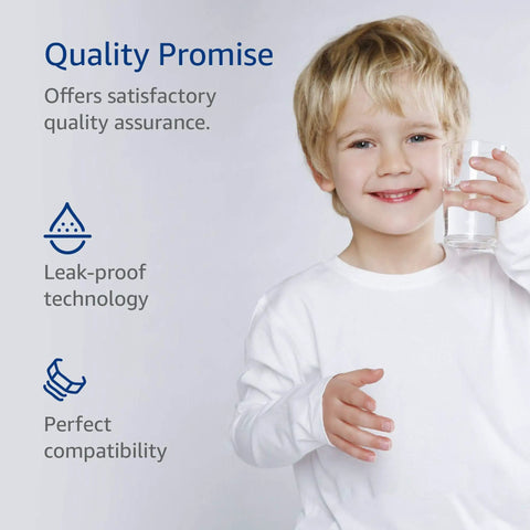 Child holding glass of water with text about Replacement Under Sink Water Filter For Twist And Lock In Line GXRLQR NSF ANSI 401 Certified