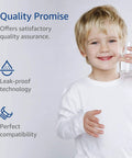 Child holding a glass of water, promoting Under Sink Water Filter Replacement For GE FQSLF FQSVF FQSVN FQROPF features like leak-proof technology.