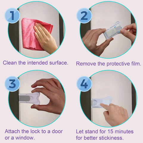 Kid Safe Sliding Door Lock For Baby Proofing And Child Safety, Window Stopper For Vertical Windows, Sliding Glass Door Lock Kit, Easy Install Two Pack, Perfect For Home, Balcony, Kitchen And Bathroom Security; 4-step install