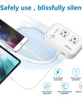 Global 220V To 110V Travel Converter With 18W USB Port for hair straightener and curler, dual outlets, USB ports, white, in use