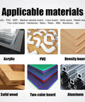 Various materials including acrylic, PVC, density board, solid wood, two-color board, aluminum for crafting with router