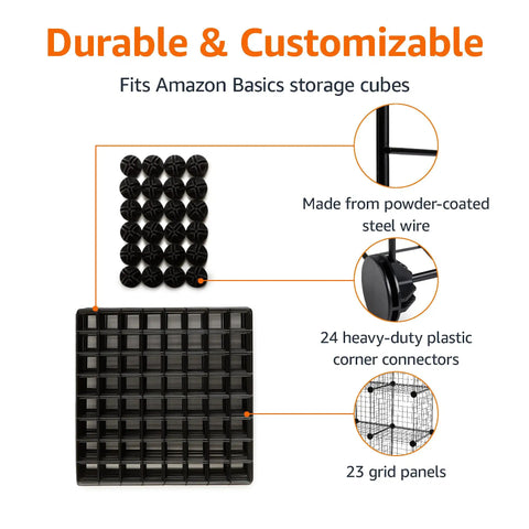 Six Cube Wire Grid Shelf With Stackable Metal Storage Rack And Modular Black Steel Organizer Featuring No Sweat Assembly And Rock Solid Powder Coated Panels Total Gamechanger For Any Home Space