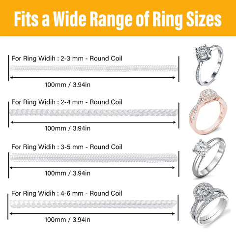 All In One Ring Sizer Kit With Belt And 12 Ring Size Guards For Loose Rings, Invisible Guards And Spacer Tightener chart
