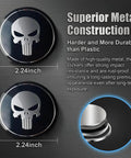 Four Pcs Metal Fanged Skull Wheel Center Hub Caps Scratch Resistant Self Adhesive Protective Rim Covers Badass Street Style Head Turners For Daily Driver Rides close-up of 2.24-inch metal hub caps