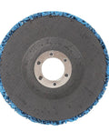 Five Piece Poly Strip Abrasive Disc Set For Angle Grinder Rust And Paint Removal, blue nylon cleaning wheel, 22mm arbor, front view
