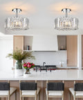 Gold Finish 11.88 Inch Semi Flush Mount Crystal Ceiling Light With Two Lights Modern Round Crystal Chandelier Style in kitchen