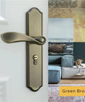 Badass Green Bronze Zinc Alloy Interior Door Lock Handles European Style with keyhole, designed for home entry security.
