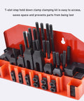 58 Piece T Slot Clamping Kit Set For Fixtures And Milling Pro Grade Step Hold Down Clamps in red storage case