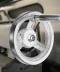 Heavy Duty Carbon Steel Handwheel With Durable Chrome Plating And Ergonomic Rounded Square Edge Design Perfect For Machining Jobs On CNC Lathe Drilling Tools And Industrial Equipment close-up on machine