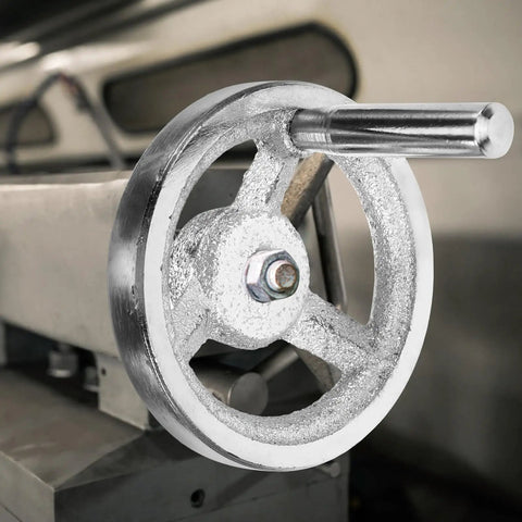 Heavy Duty Carbon Steel Handwheel With Durable Chrome Plating And Ergonomic Rounded Square Edge Design Perfect For Machining Jobs On CNC Lathe Drilling Tools And Industrial Equipment close-up on machine