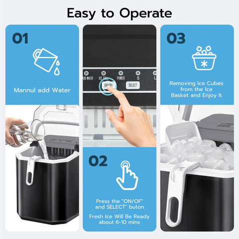Countertop Bullet Ice Maker Delivers 26 Lbs Per Day Of Bullet Ice In 6 Minutes With Small And Large Ice Sizes, Self Cleaning