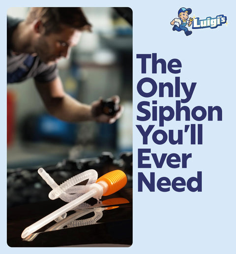 Luigi's siphon pump with clear flexible hose and orange pump end