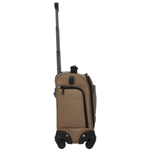 Side view of Underseat 17 Inch Spinner Carry On Luggage With USB Charging Port For Air Travel Mocha Color 4 Wheel Spinner