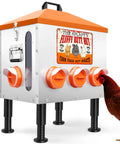 Total Game Changer 55 Pound Automatic Chicken Feeder With Eight Deep Ports And A Quick Peek Window, featuring adjustable legs.