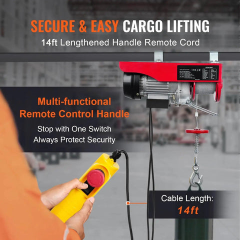 Badass 550 Pound Electric Hoist Crane Featuring Dead Simple Dual Remotes For No Sweat Lifting, showing 14ft remote control handle.