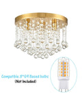 Three Light Crystal Chandelier With Brass Finish Flush Mount Ceiling Light Fixture for living room with G9 bulb compatibility