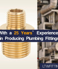 Brass Pipe Hex Reducing Nipple Fitting 1/2 Inch to 1/4 Inch Male NPT for Plumbing and HVAC, promoting 25 years' experience