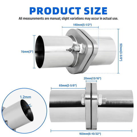 Universal Exhaust Flange Repair Kit Fits Most Cars And Trucks Uses T304 Stainless Steel With Gasket And Bolts dimensions diagram