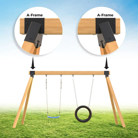 Heavy Duty Swing Set Bracket Kit With 2 A-Frame Brackets And 4 Swing Hangers For Outdoor Playground Mounting On Porch Or Yard Black Steel Hardware Built Tough Rust Resistant And Ultra Stable