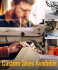 Craftsman sewing a 5 By 7 Foot Gray Sun Shade Sail Straight Edge Canopy with durable ropes for outdoor use.