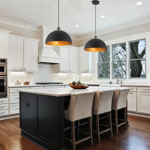 Industrial Black Pendant Light With Gold Finish Large 13.78 Inch Dome Fixture Retro Pendant Lighting For Kitchen Island Dining Room Bedroom Hallway Living Room Farmhouse Style And Modern Vibe