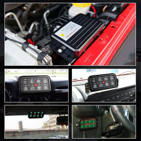 8 Gang Switch Panel For Trucks Boats ATVs UTVs SUVs Caravans And Marine Slim Waterproof LED On Off Panel 12 24V Compatible 60A 1200W Max Universal Relay System Box For Clean Up Messy Wiring in various installations