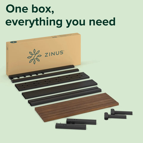 Solid Bamboo And Steel Platform Bed Frame With Sleek Headboard In Toasty Brown Twin Size Engineered From Sustainable Wood assembly parts in a box.