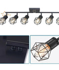 Black 6 Light Farmhouse Track Lighting Fixture With Metal Cage Design for Ceiling Mount, adjustable, E26 base, industrial modern style
