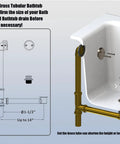 Solid Heavy Duty Brass Tub Drain Set With Tip Toe Stopper Overflow Plate And Matching Plug in Sweet Champagne Bronze Finish installation diagram with size details.