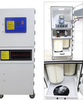 Heavy Duty Mobile Pulse Jet Dust Collector With Two Cartridges For Laser Cutting Grinding And CNC Metal Dust Collection, 2200 Cubic Meters Per Hour Airflow, 99.8 Percent Filtration, 2.2 kW Motor, 220V, showing exterior and interior view of cartridges and components.