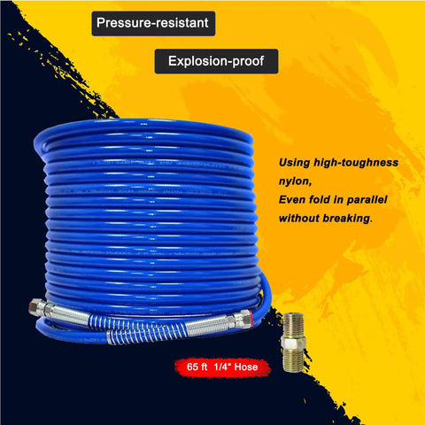 Coiled Blue Airless Paint Spray Hose With Flexible Fiber Tube 65 Ft Long For Paint Sprayers Lightweight And Durable for Painting