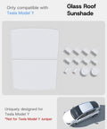 Two-piece gray sunshade panels with mounting clips for Tesla Model Y glass roof