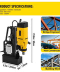 Heavy Duty 1200W Magnetic Drill Press With 23mm Boring Capacity Portable Electric Bench Tapping Rig For Steel Structure Engineering Drilling High Power Copper Motor robust design with measurements and specifications.