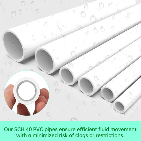 Close-up of 20 Pack 1/2 Inch PVC Pipes, 17 Inch Long Schedule 40, perfect for DIY Friendly Builds For Home Projects.