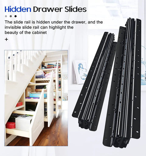 Undermount Heavy Duty Full Extension Drawer Slides Black 32 Inch One Pair, Hidden Ball Bearing Rails, 260 Lb Capacity