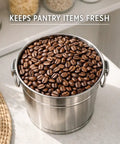 Top Shelf 304 Stainless Steel Water Dispenser With Airtight Lid And Snap Latches, Zero Drip Spigot For Hauling Wine Oil Or Milk, Backyard Ready Liquid Storage Barrel, 23 Gallon Tank with coffee beans