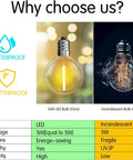 Comparison of Globe Outdoor String Lights 29Ft With 15 Dimmable Plastic Bulbs Waterproof Shatterproof Patio Lights, showing LED vs incandescent.
