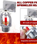 Heavy Duty Copper Pendent Fire Sprinkler Head Quick Response 155F Rated design with red glass bulb visible in all copper finish.