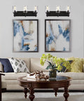 Three Light Modern Vanity Wall Sconce In Black With Hammered Glass Shades for dope bathroom lighting over framed wall art