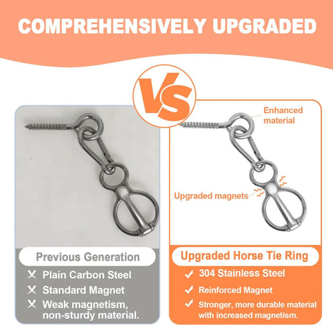 Comparison of Horse Tie Ring Upgrade Four Pack Horse Tack And Training Gear in 304 Stainless Steel VS plain carbon steel.