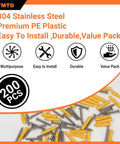 Wall Anchor Kit With 100 Ribbed PE Anchors And 100 304 Stainless Steel Screws For Hollow Brick Porous Concrete And Aerated Block Mounting